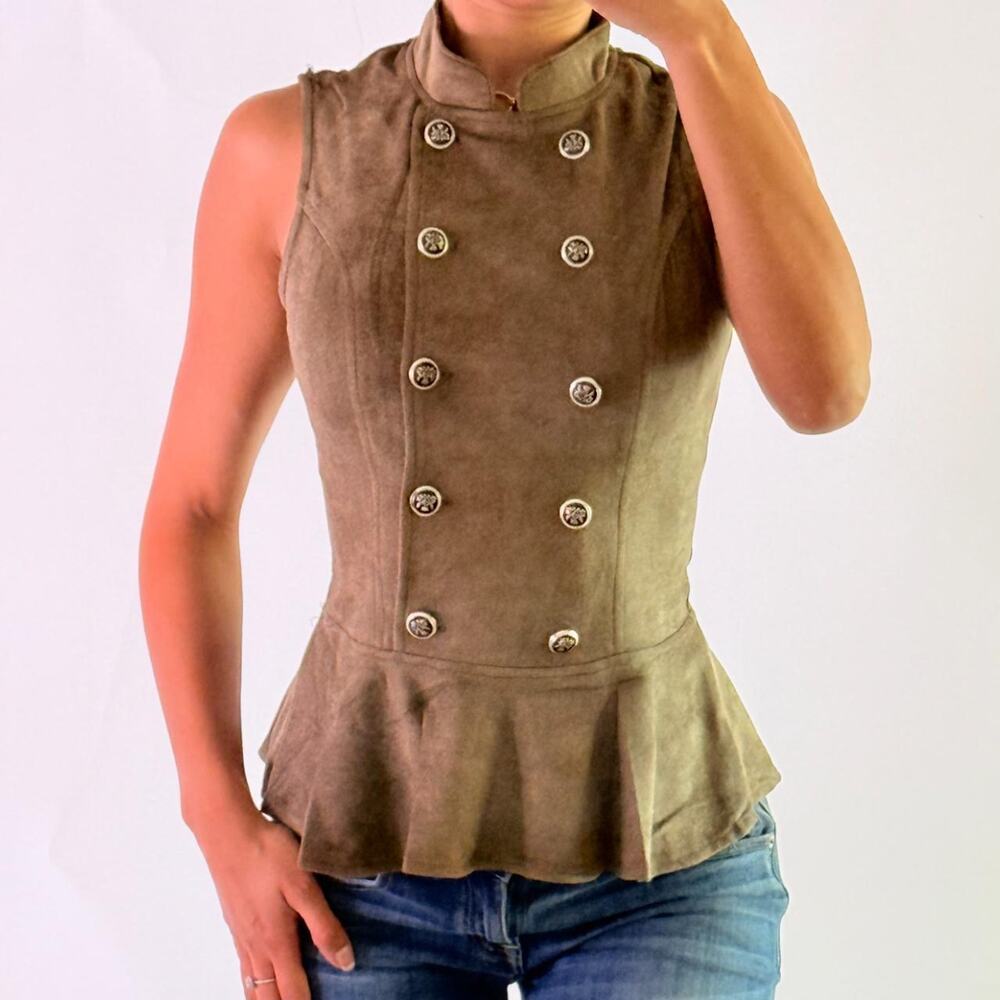Olive Green Faux Suede Peplum Top S